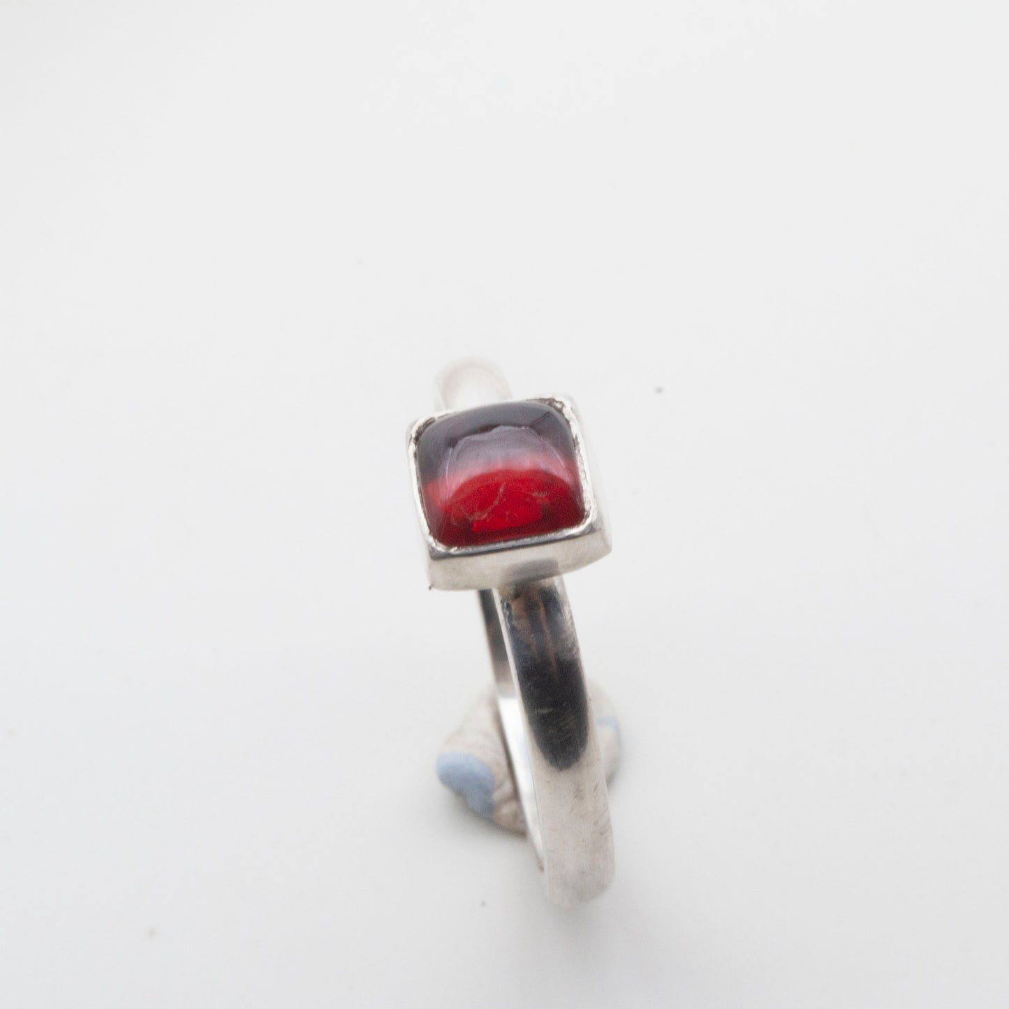 Garnet square cabochon 5mm ring Size K