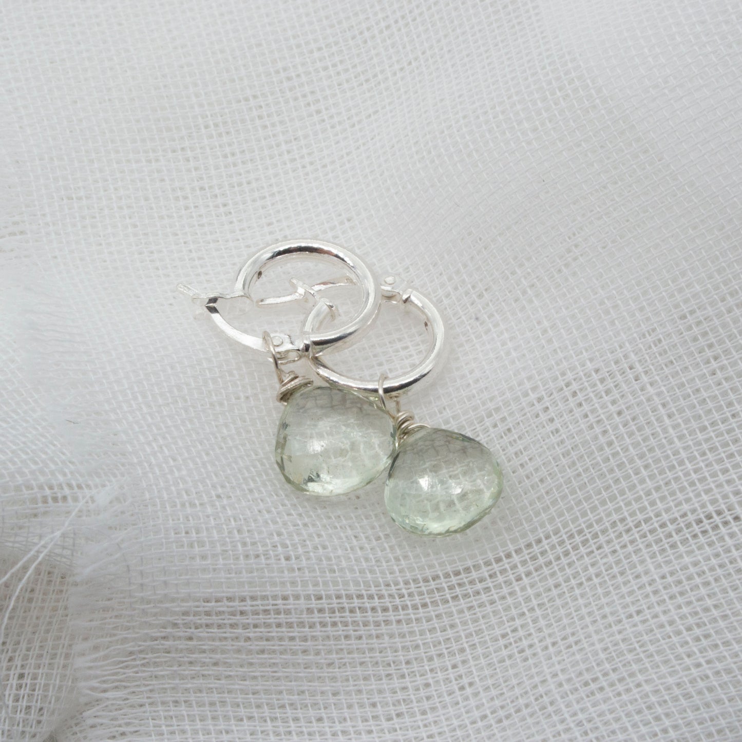 Green amethyst briolette hoop earrings