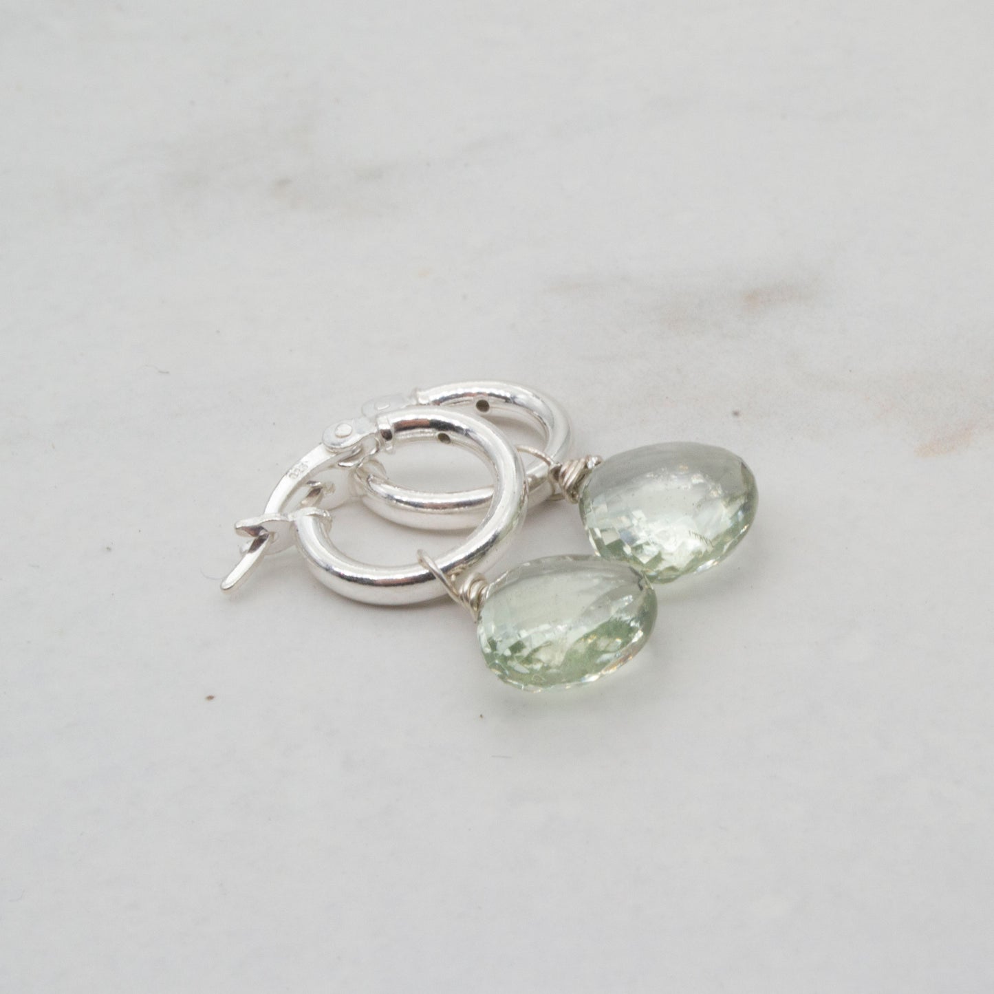 Green amethyst briolette hoop earrings