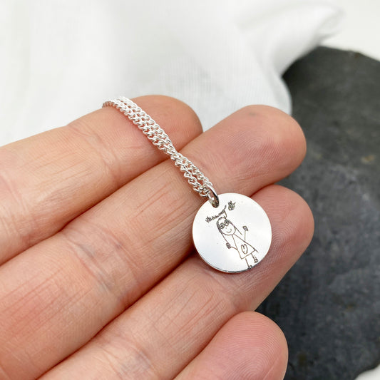 Kid's drawing pendant necklace in sterling silver