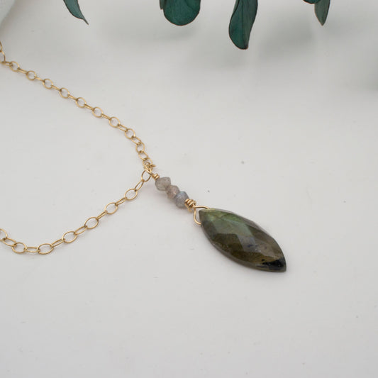 Labradorite, beads and gold pendant