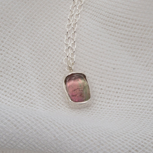Pink and green tourmaline pendant necklace