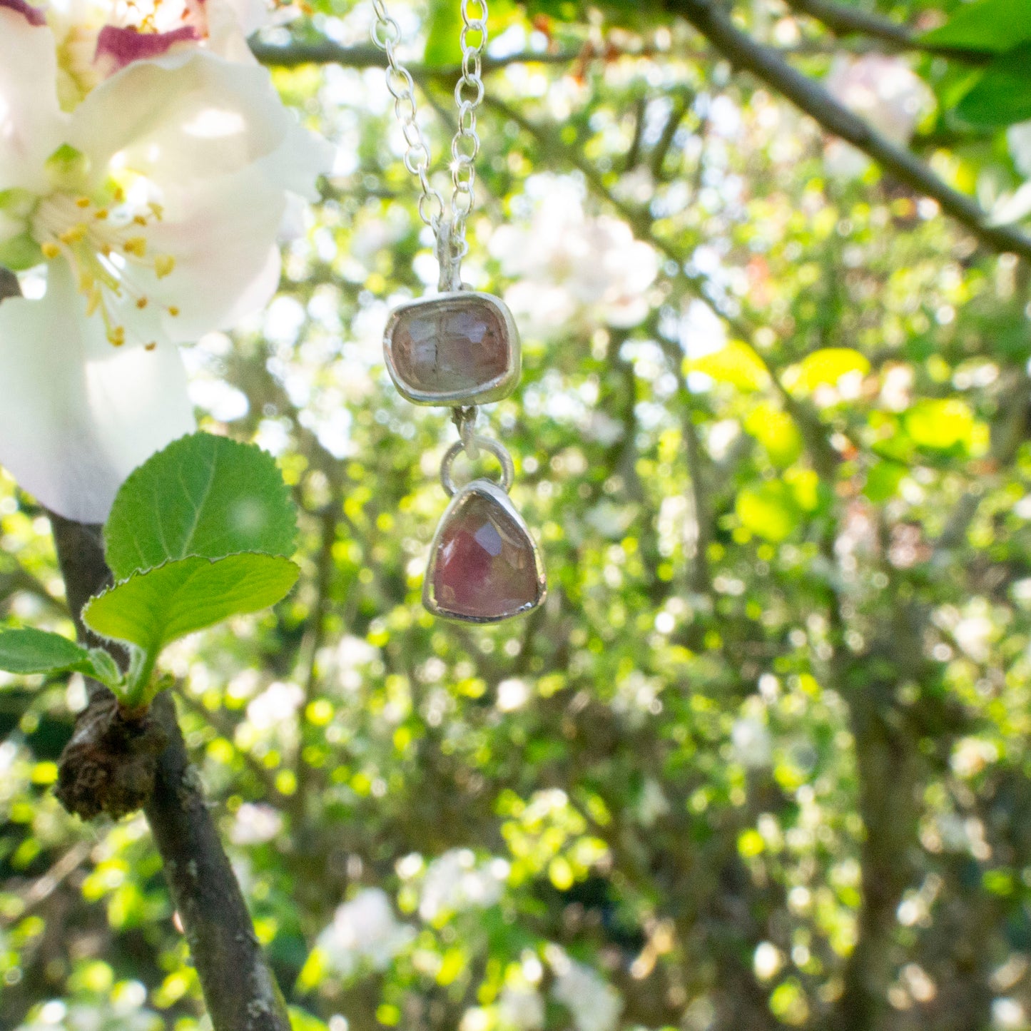 Pink tourmaline, blossom necklace