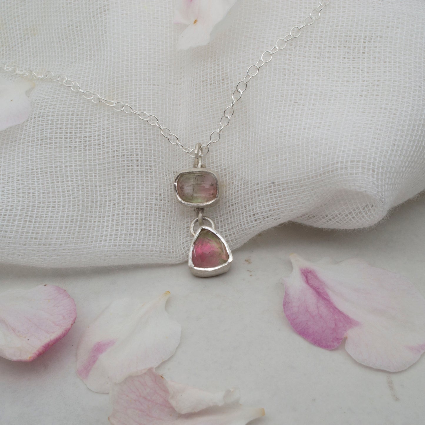 Pink tourmaline, blossom necklace