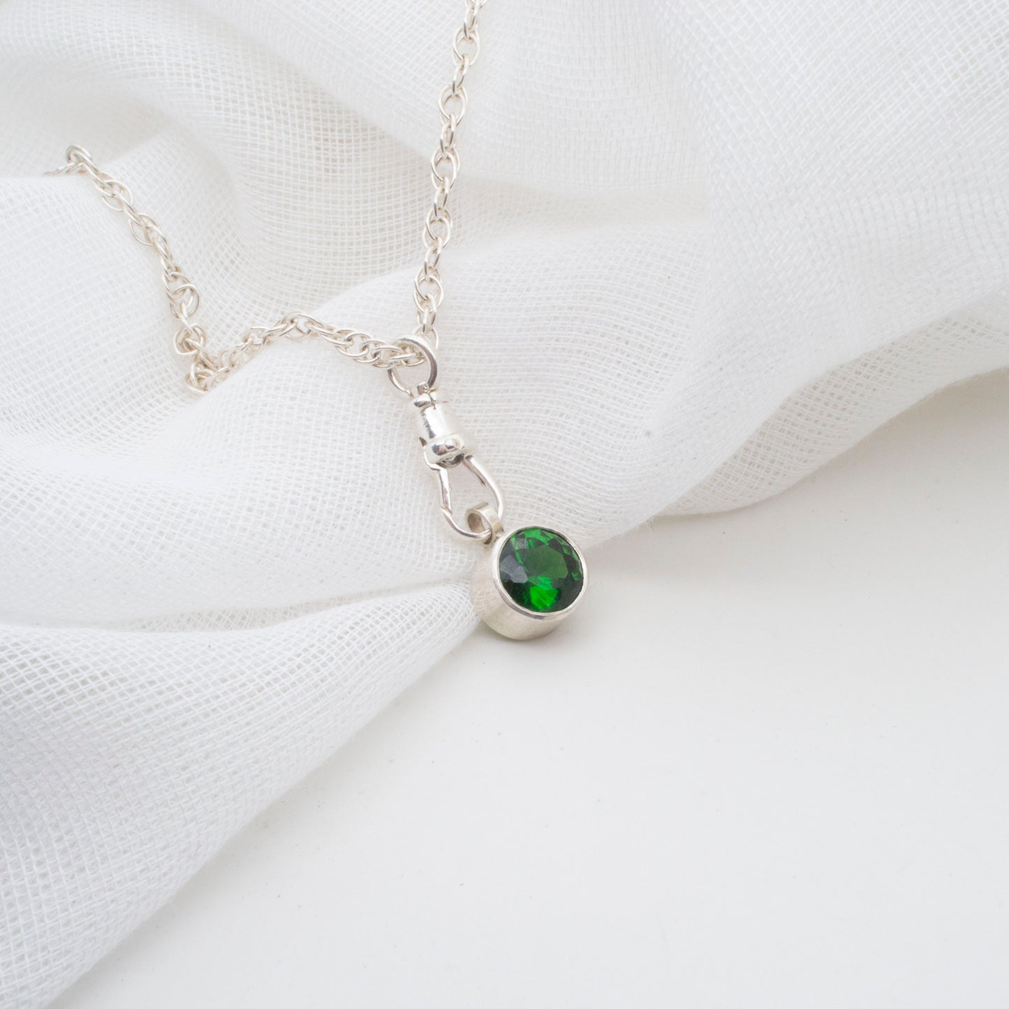 Sterling Silver Rope Chain with Interchangeable Birthstone Pendant & Albert Swivel Clasp