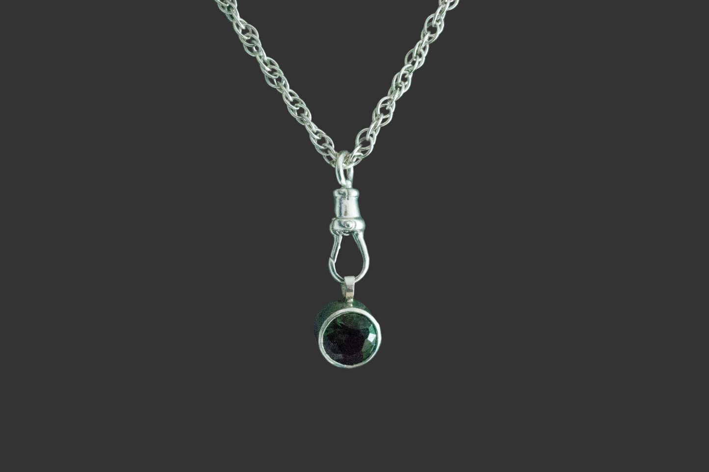 Sterling Silver Rope Chain with Interchangeable Birthstone Pendant & Albert Swivel Clasp