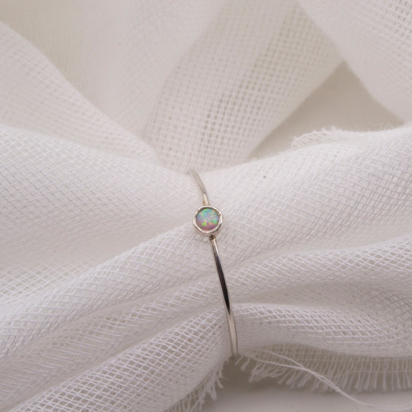 Opal 3mm skinny ring size W