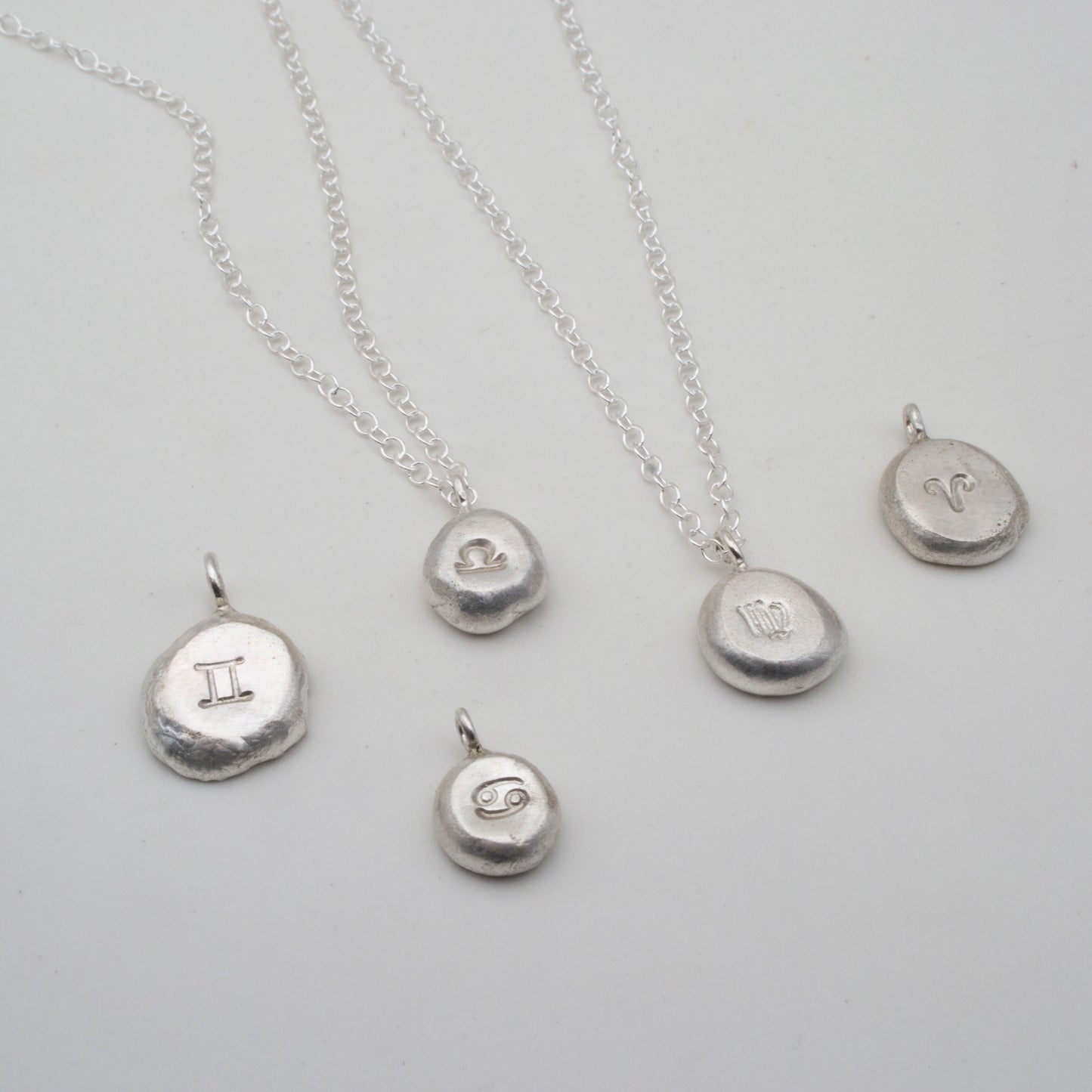 Star sign silver nugget pendant necklace
