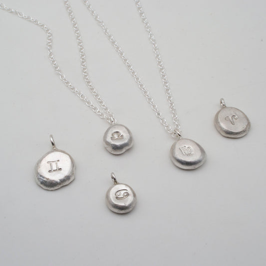 Star sign silver nugget pendant necklace