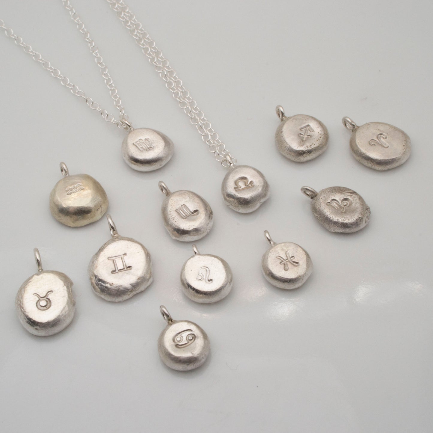 Star sign silver nugget pendant necklace
