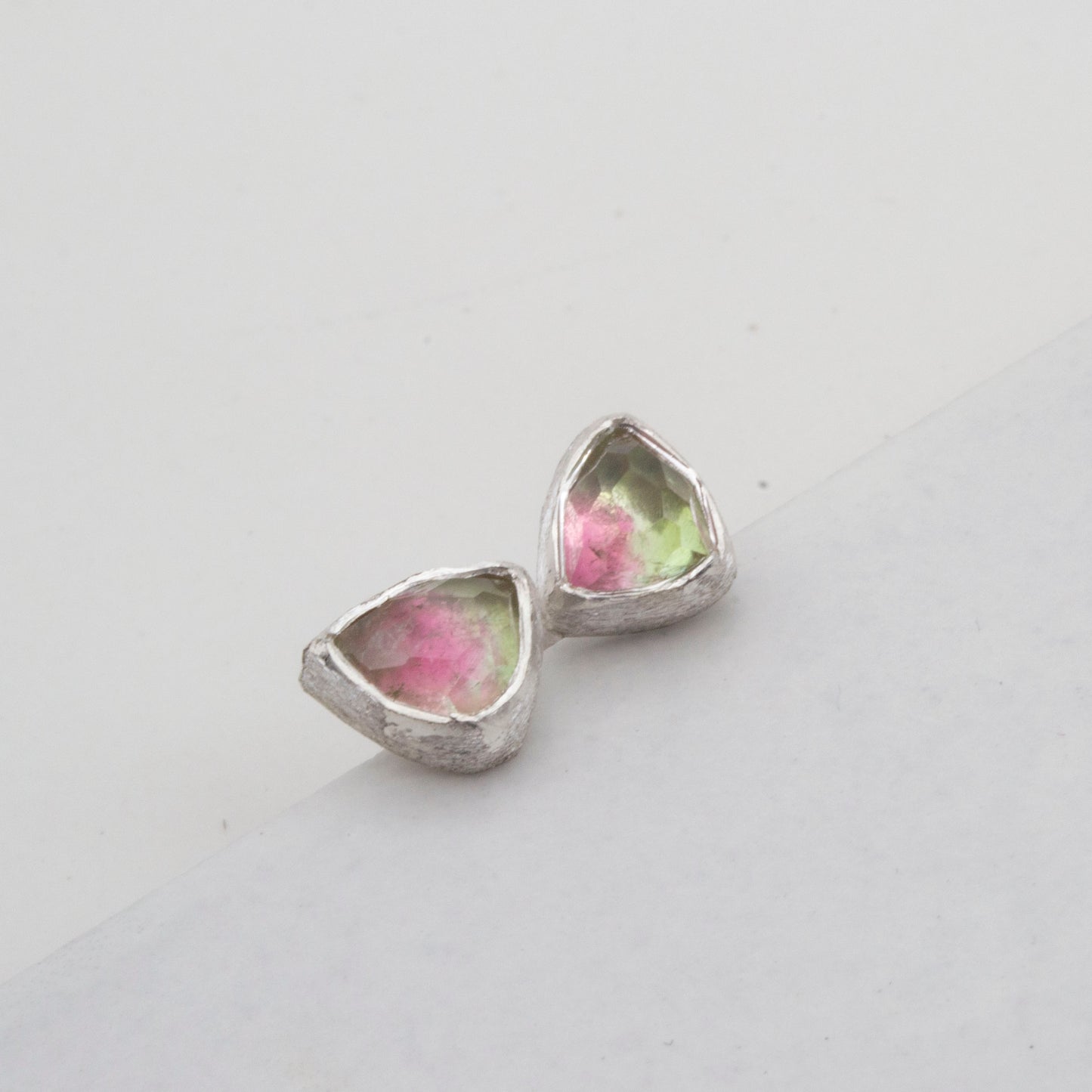 Pink and green tourmaline stud earrings