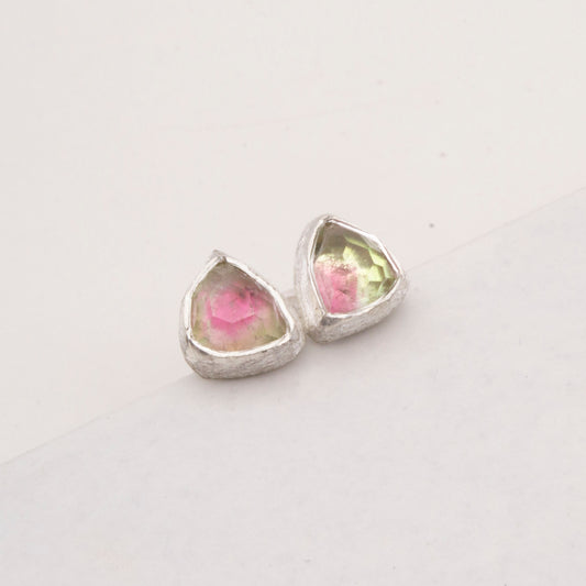 Pink and green tourmaline stud earrings