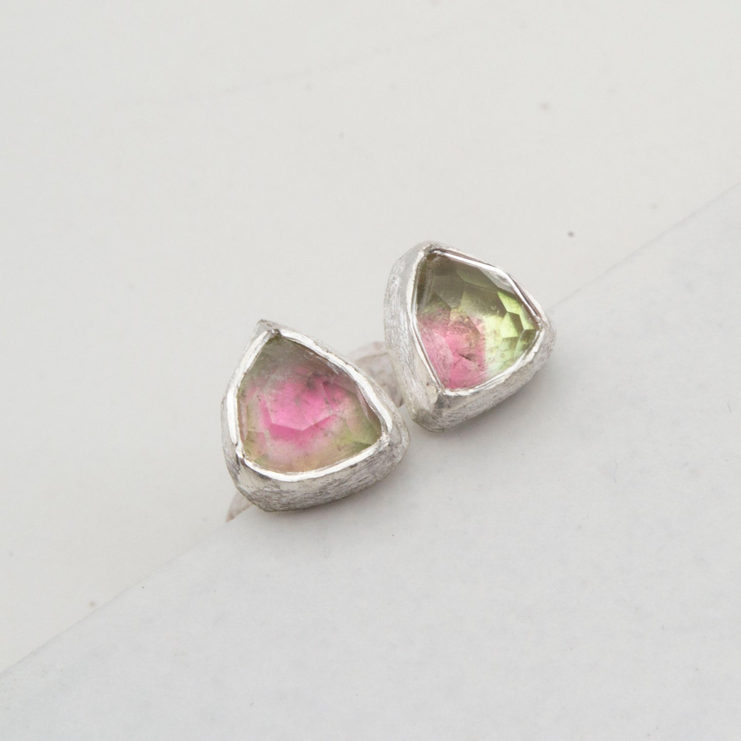 Pink and green tourmaline stud earrings