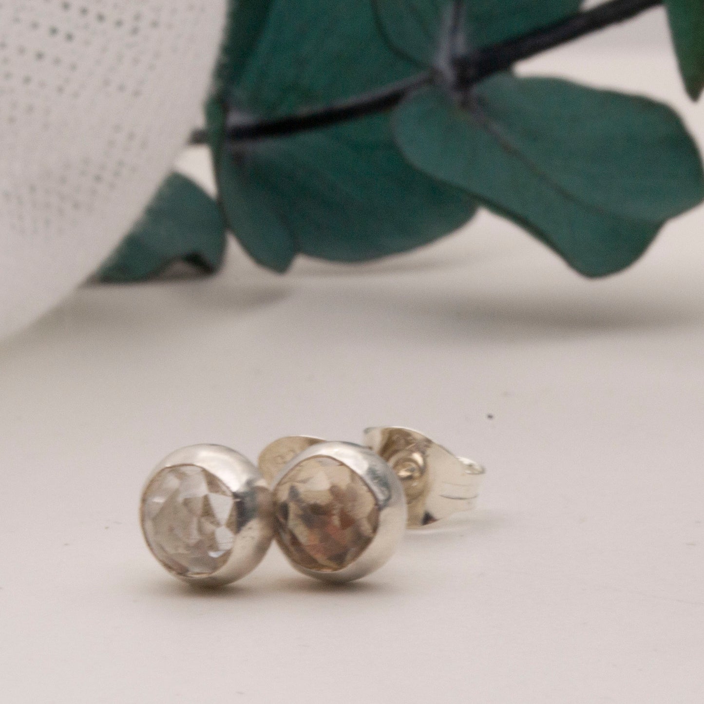 White topaz rose cut stud earrings