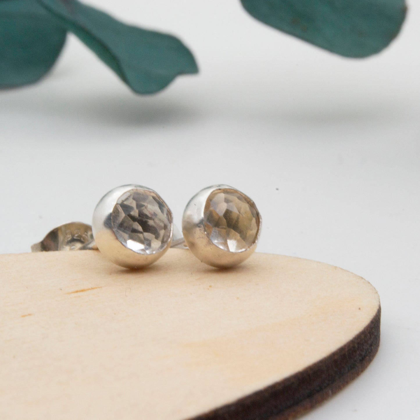 White topaz rose cut stud earrings