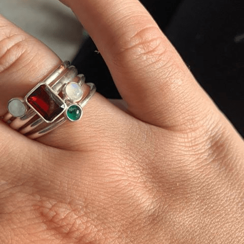 Slim 1.5mm sterling silver gemstone stacking ring with round stone