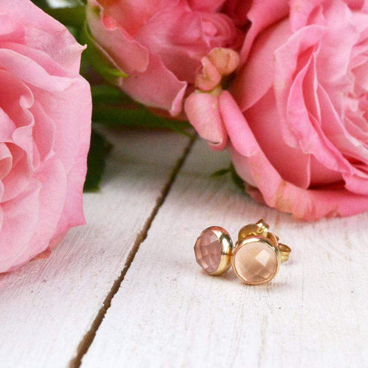 Becky Pearce Designs Rose quartz rose-cut stud earrings in gold