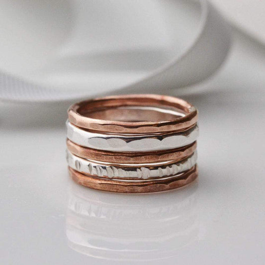 Becky Pearce Designs Mixed metal, copper and sterling silver textured stacking rings