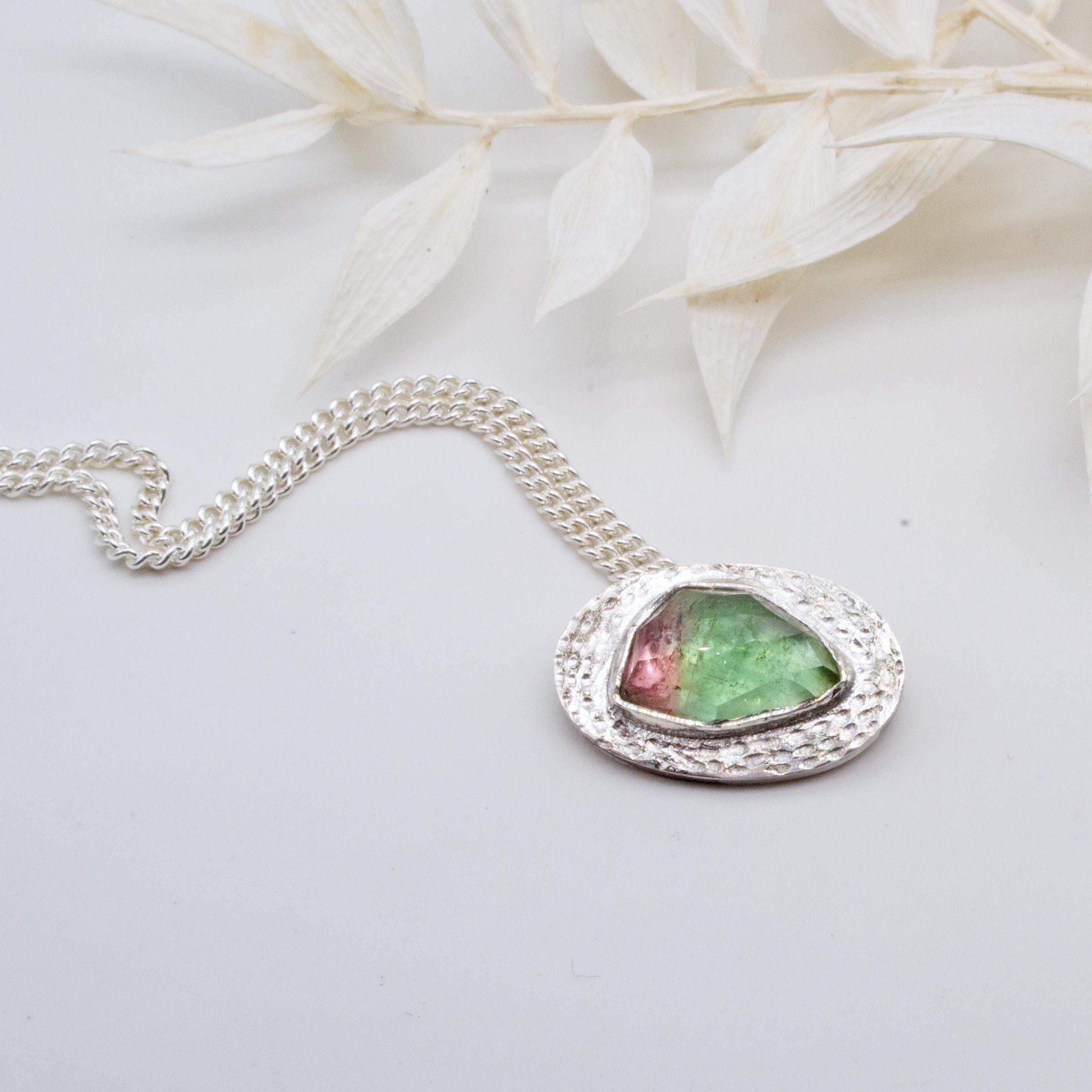Becky Pearce Designs Tourmaline - green and pink - silver pendant