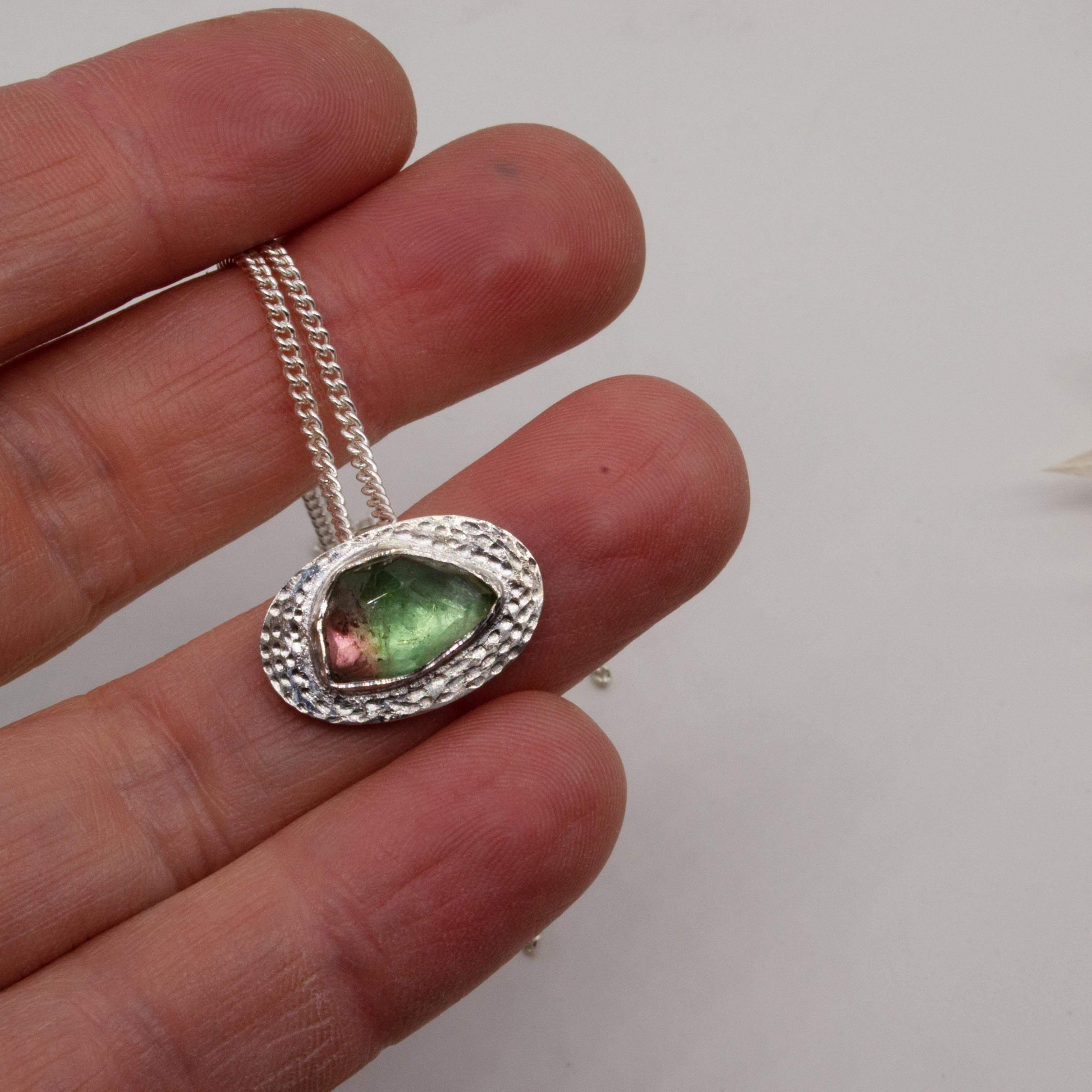 Becky Pearce Designs Tourmaline - green and pink - silver pendant