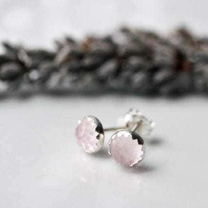Becky Pearce Designs 5mm / Serrated edge Rose Quartz rose-cut stud earrings