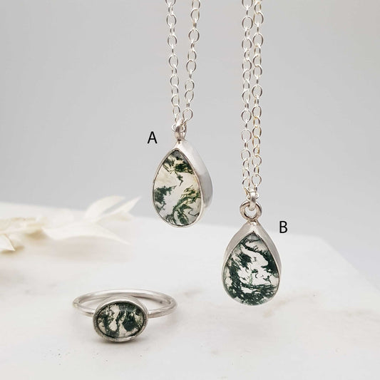 Becky Pearce Designs Moss agate and sterling silver pendant