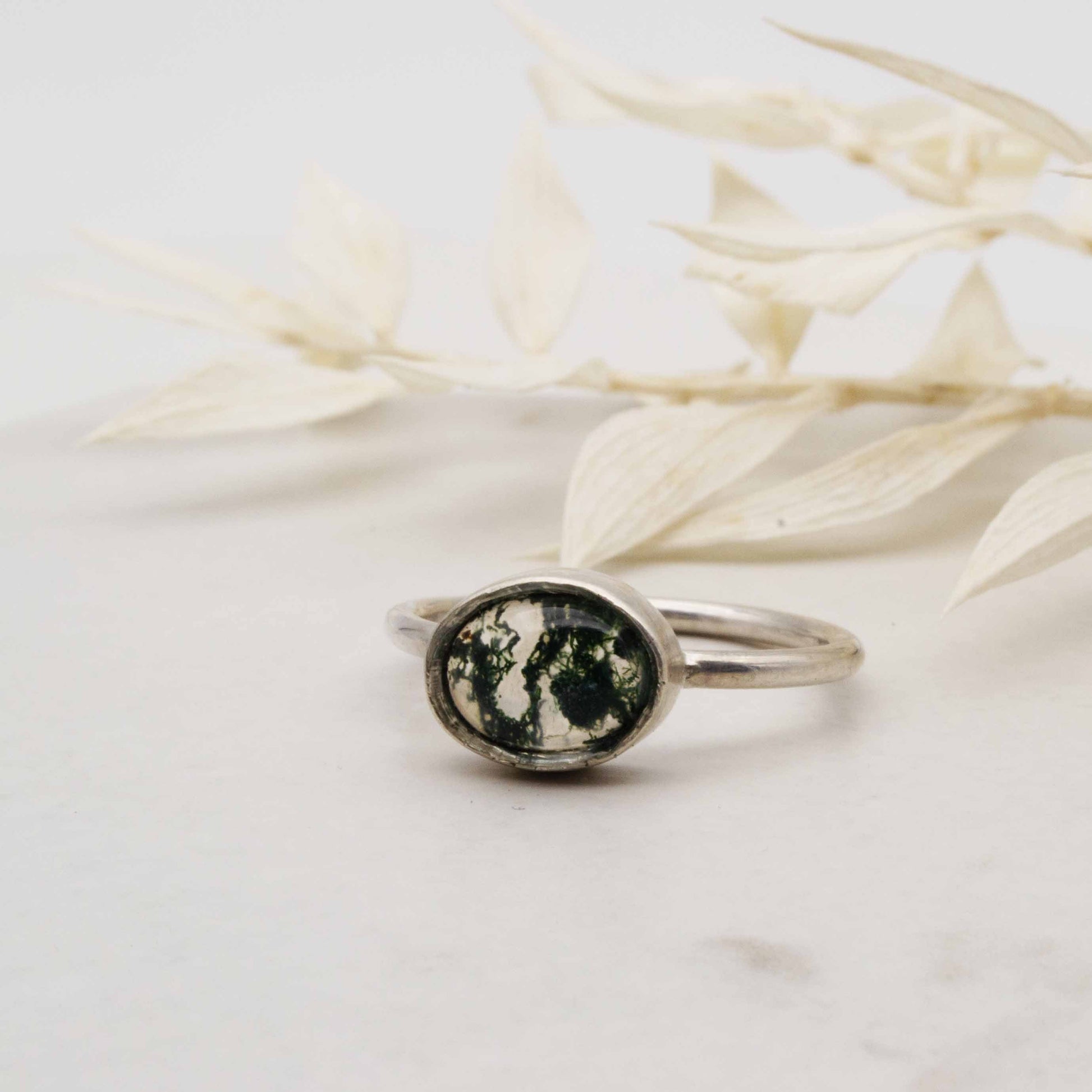 Becky Pearce Designs Moss agate - forest fern ring