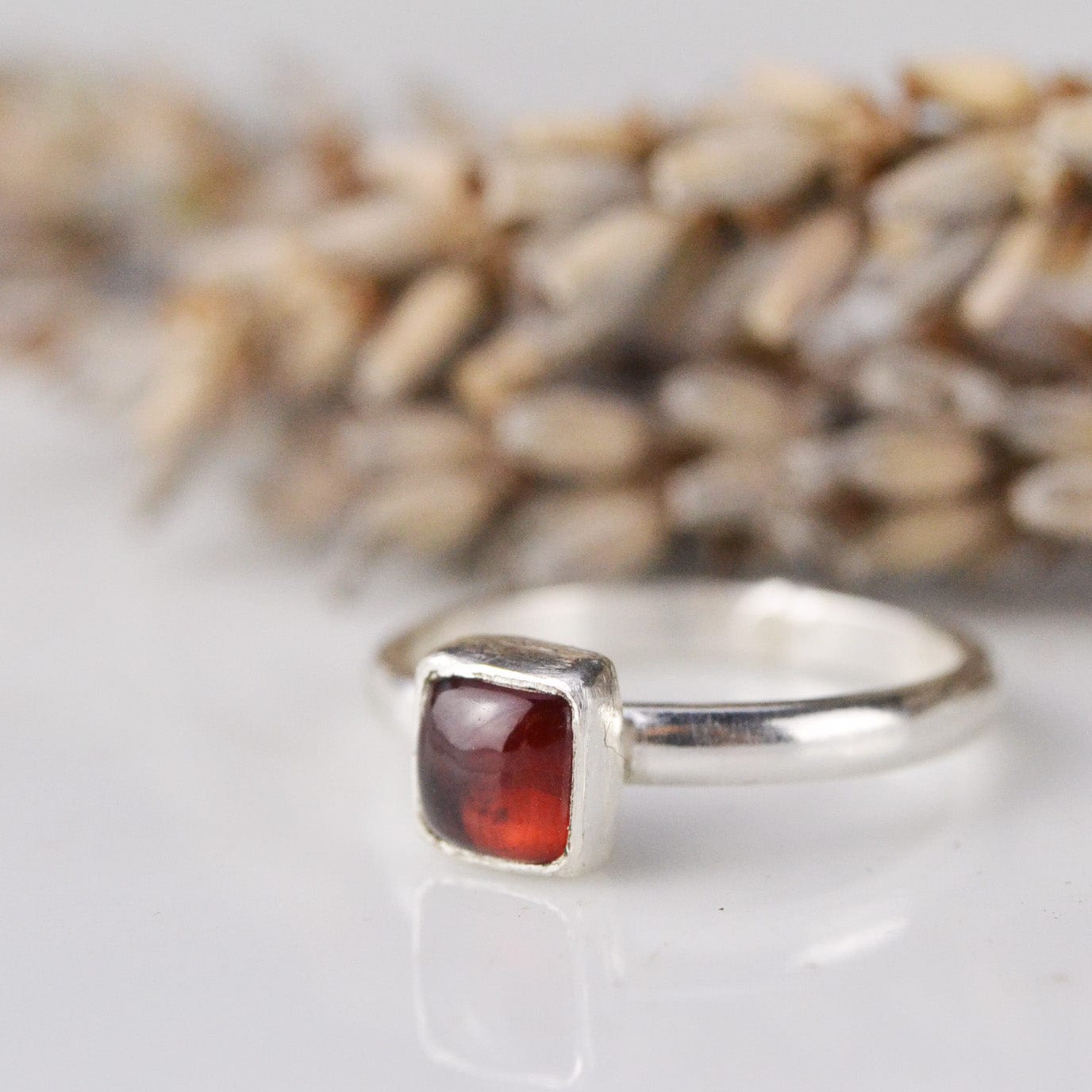Becky Pearce Designs Square Cabochon 5mm Garnet (January) Birthstone Stacking Rings
