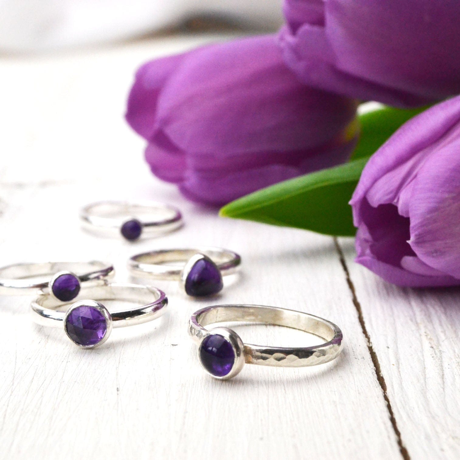 Becky Pearce Designs Amethyst (February) Birthstone Stacking Ring