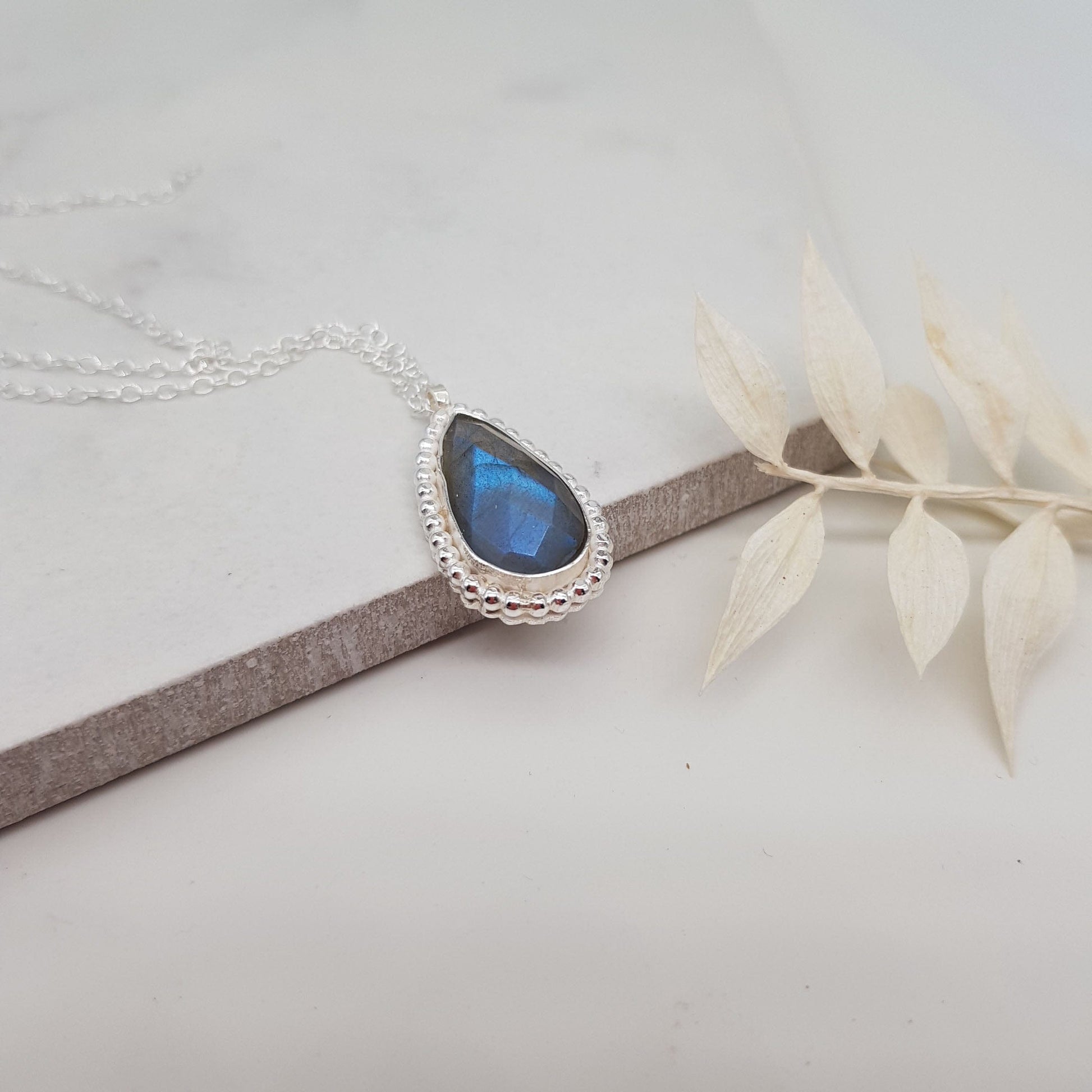 Becky Pearce Designs Beaded tear drop labradorite pendant