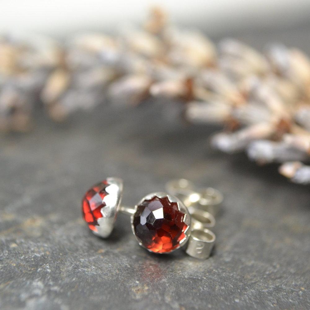 Becky Pearce Designs Earrings 5mm / January - Garnet Birthstone rose-cut stud earrings