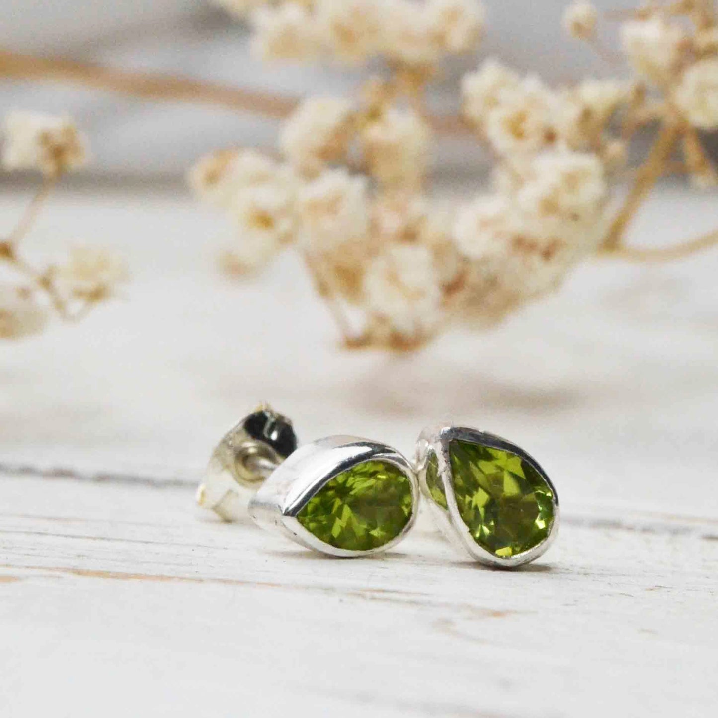 Becky Pearce Designs Earrings 6x4mm / August - Peridot Pear, or drop shaped gemstone stud earrings