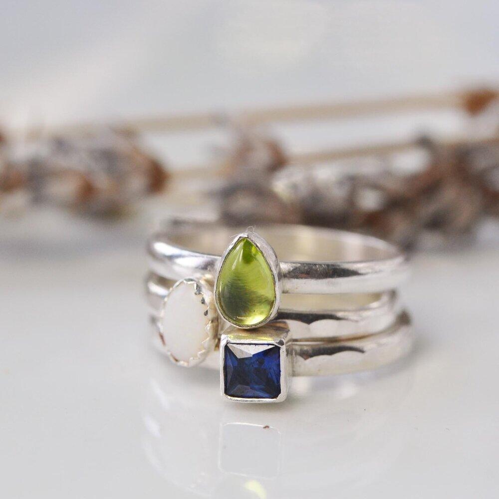 Becky Pearce Designs Rings Square birthstone stacking ring - faceted stone