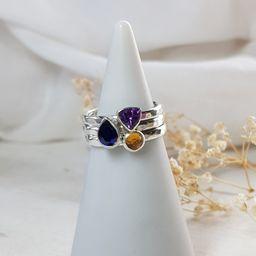 Becky Pearce Designs Rings Set of birthstone stacking rings with a trillion, pear and rose cut gemstone