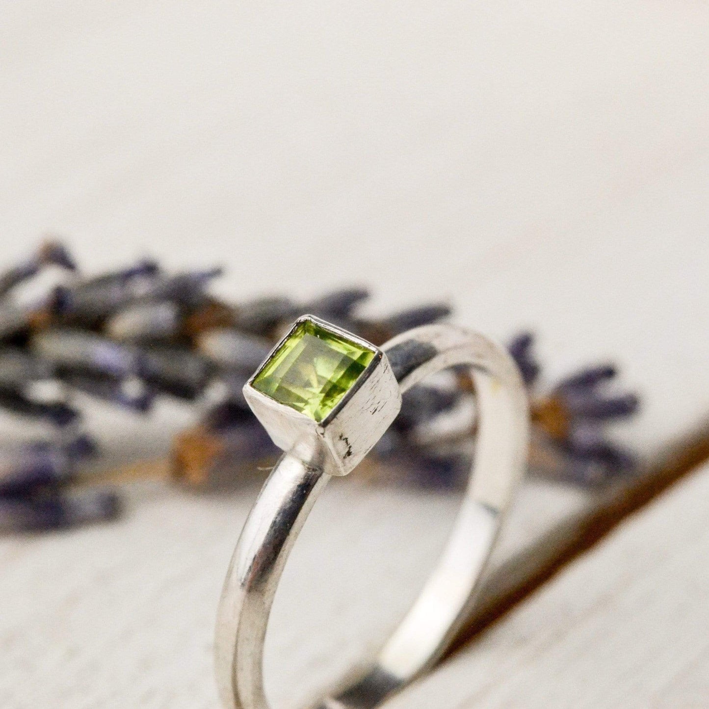 Becky Pearce Designs Rings Square birthstone stacking ring - faceted stone