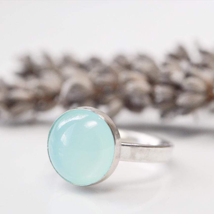 Becky Pearce Designs Rings Sea blue agate cabochon ring