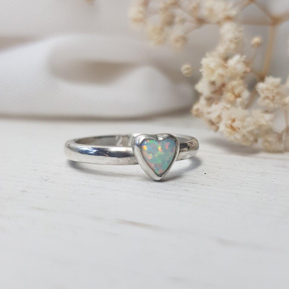 Becky Pearce Designs Rings Send Sizer / Opal (Synth) Heart ring - Turquoise or Opal