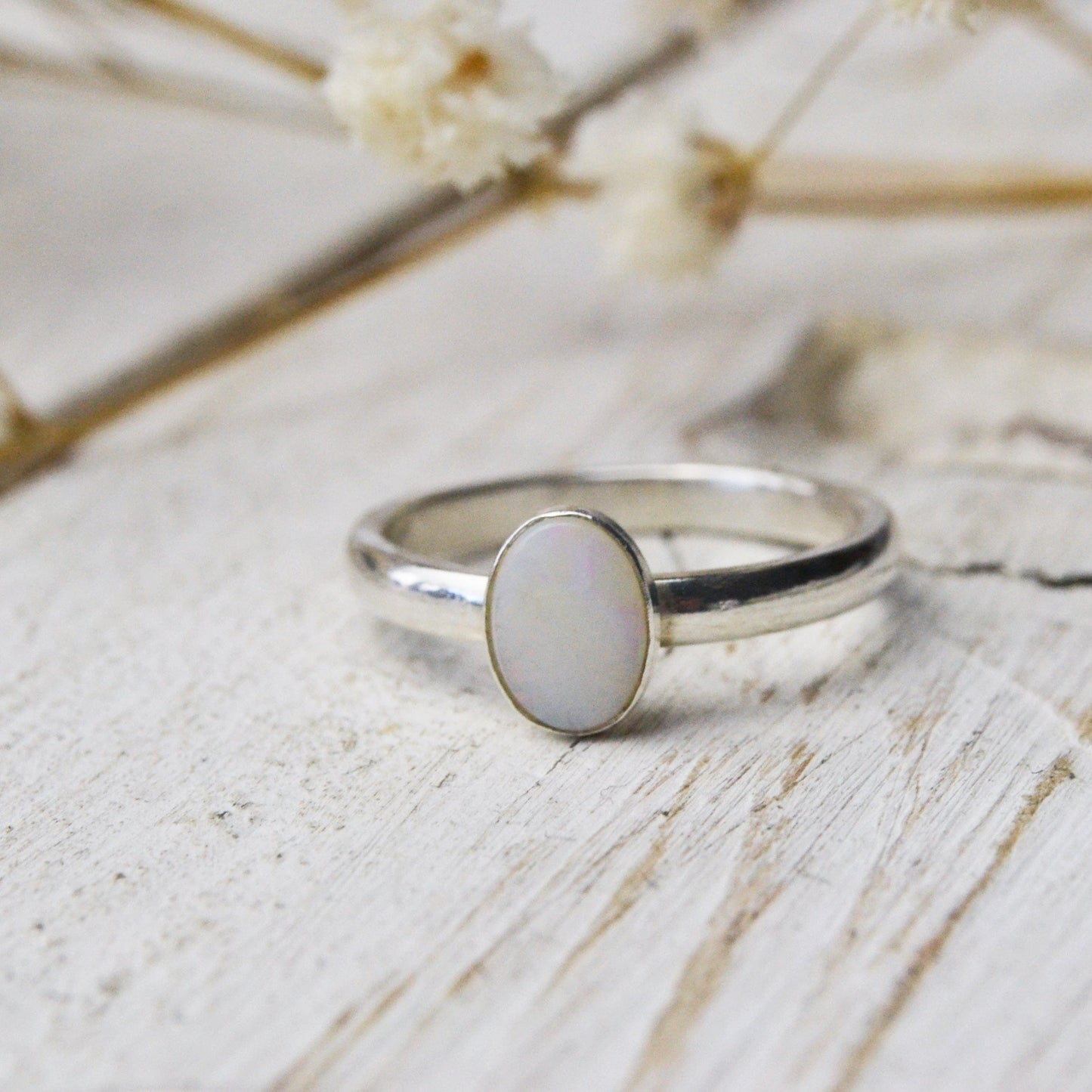 Becky Pearce Designs Rings Oval Cabochon 7x5mm / Natural opal Opal (October) Birthstone Stacking Ring