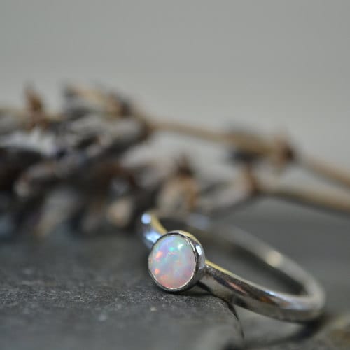 Becky Pearce Designs Rings Round Cabochon 5mm / Natural opal Opal (October) Birthstone Stacking Ring