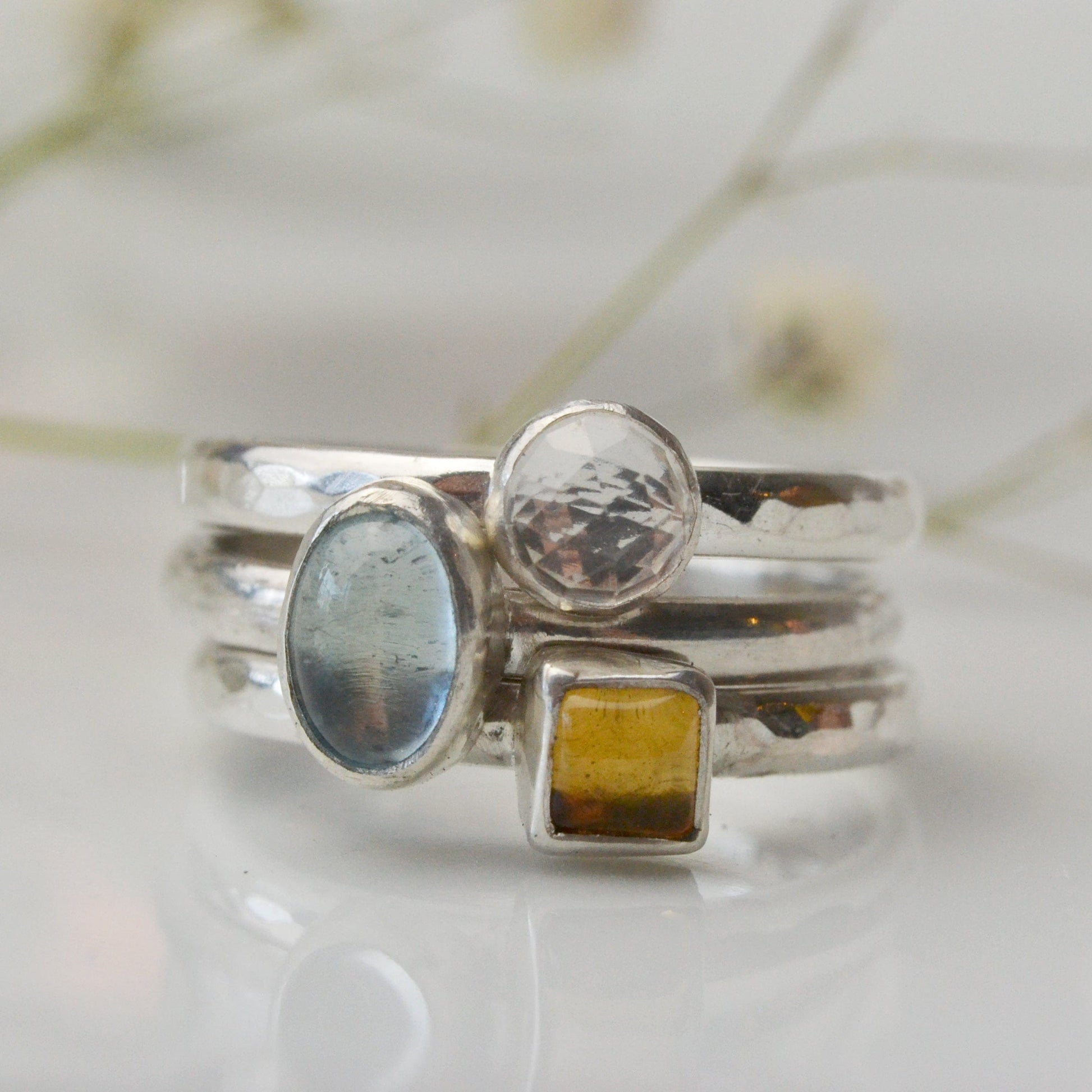 Becky Pearce Designs Rings Square Faceted 4mm Citrine (November) Birthstone Stacking Ring