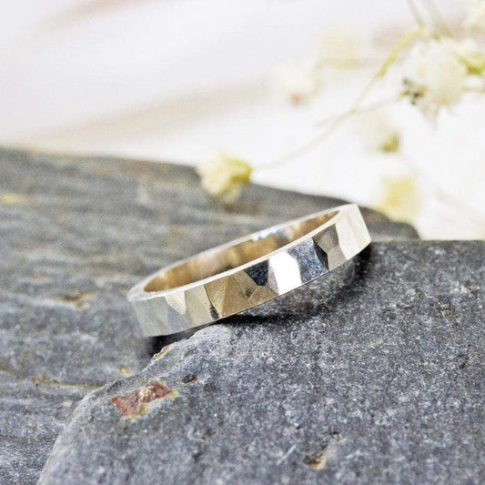 Becky Pearce Designs Wedding Hammered Eco-Friendly Silver Wedding Band (3.2x1.6mm)