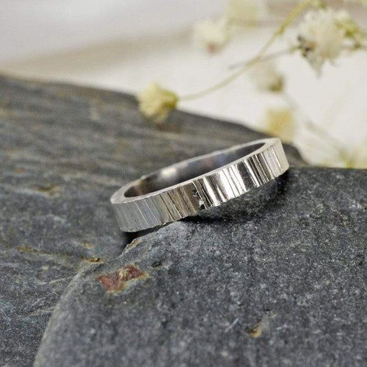 Becky Pearce Designs Wedding Band Bark Textured Recycled Sterling Silver Wedding Band - slim, flat profile