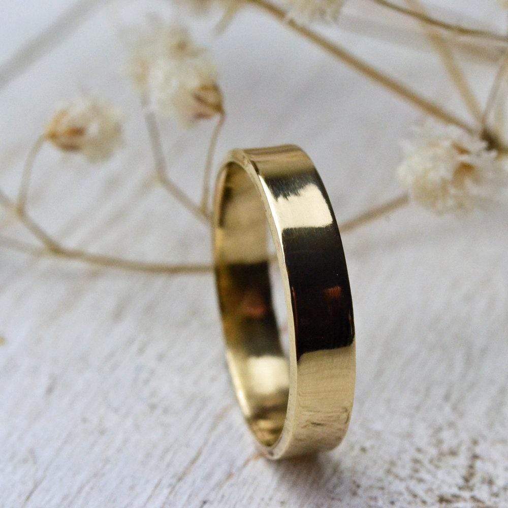 Becky Pearce Designs Wedding Band 9ct Gold Wedding Band with a Flat Profile - 4mm Wide